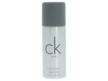 CK One deodorant spray bottle, 150 ml, silver can with gray cap and CK one logo