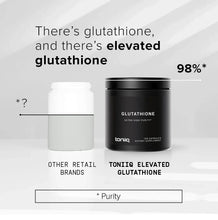 Comparison graphic showing elevated glutathione jar and 98% purity claim