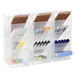 Organizador de escritorio grande Marbrasse de 3 piezas: organizador de bolígrafos para oficina, escuela y hogar. Portabolígrafos blanco translúcido, alta capacidad, juego de 3, 12 compartimentos (portalápices grande blanco)