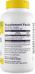 Healthy Origins Vitamin D3 (Lanolin) 10,000 IU Softgel - 1 Year Supply - Bone Health and Immune Support Supplement - Easily Absorbable Vitamin D - Gluten-Free Vitamin D3 Supplement - 360 Softgels