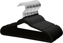 Black velvet clothes hanger set, rounded end bar and curved chrome hook