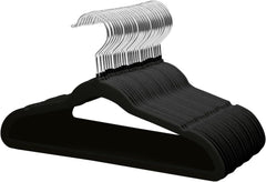 20Pcs Non Slip Felt Hangers Space Saving Clothes Hanger Velvet Hanger Heavy Duty Adult Hanger For Coat, Suit - Black
