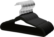 Black velvet clothes hanger set, curved shoulders and chrome hook