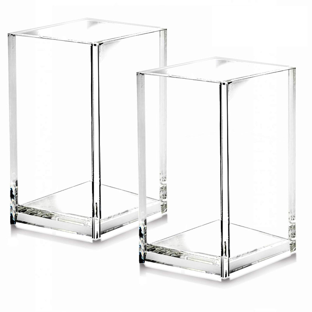 Cerpourt - Juego de 2 portalápices de acrílico transparente, soporte para accesorios de escritorio, organizador de brochas de maquillaje, diseño moderno, organizador de escritorio para oficina, escuela, hogar, 2,6 x 2,6 x 4 pulgadas
