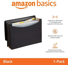 Black A4 expanding file folder, side view showing stacked pocket design