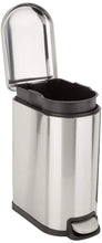 Brushed stainless steel D-shaped trash can with foot pedal and open lid bin