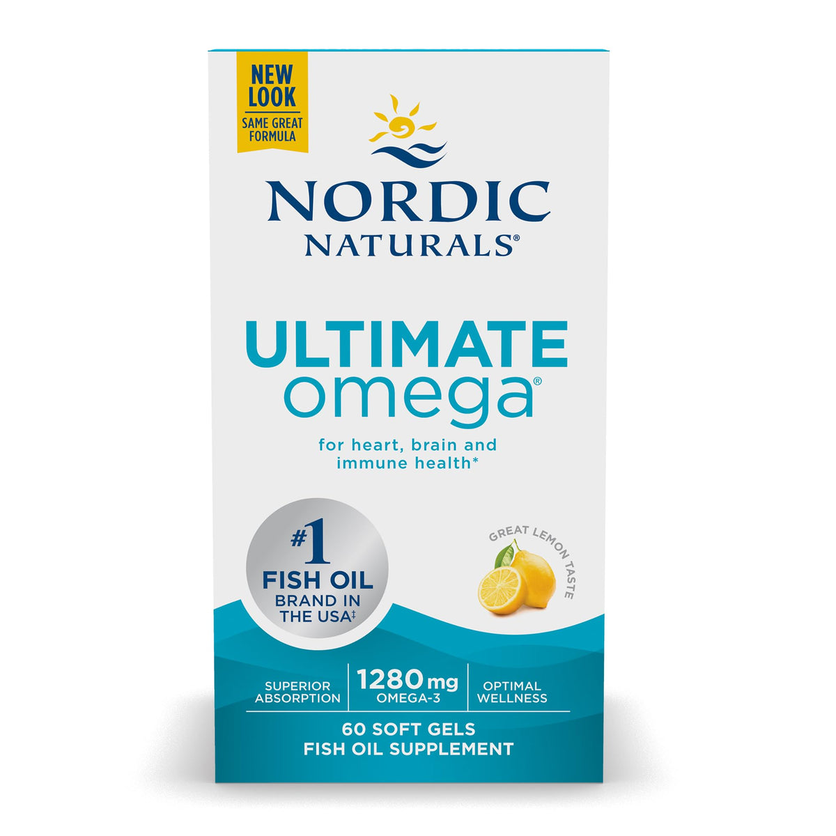 Nordic Naturals Ultimate Omega 1280 mg omega 3 fish oil soft gels lemon flavor 60 count box