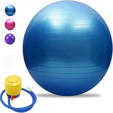 Blue anti-burst exercise ball with included air pump and color options
