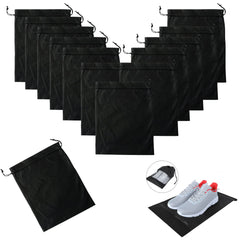 12 Pieces Waterproof Shoe Storage Bags, Non-Woven Fabric with Drawstring and Transparent Window for Travel, Gym and Sports Shoe Storage Bag Organizer for Men and Women, Black