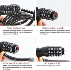 Bike Lock Cable 1/2pcs, 1.2M 5-Digit Code Bicycle Lock Coiling Resettable Combination Bike Locks Anti Theft Cycling Password Lock For Bikes And Scooters