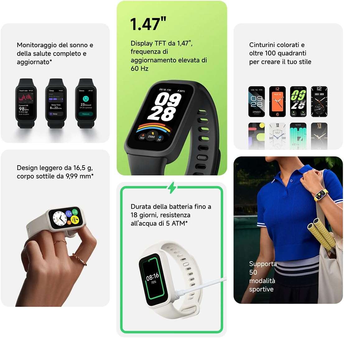 Xiaomi Smart Band 9 Active Black | 1.47 TFT display | long battery life | 50 modes | health monitoring | 9.99mm ultra-slim | Water resistant 50m