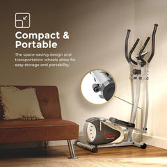 Máquina elíptica magnética Sunny Health &amp; Fitness, máquina de entrenamiento corporal completo con monitor LCD y agarres para medir el pulso, equipo de cardio para el hogar, SF-E905