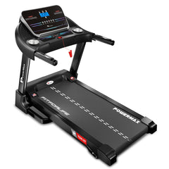 Cinta de correr motorizada plana PowerMax Fitness TDM-97 (4 HP pico) para el hogar [Velocidad: 10 km/h, Peso máximo del usuario: 100 kg, Plegable, 12 programas de entrenamiento, MP3] Asistencia gratuita para la instalación (hazlo tú mismo)