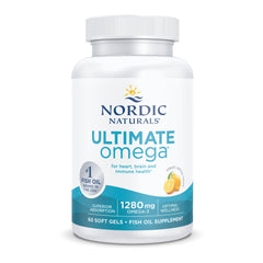 Nordic Naturals Ultimate Omega bottle 60 soft gels 1280 mg omega 3 fish oil supplement with lemon