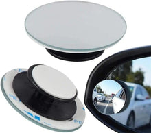 Car blind spot mirror pair with convex round glass, black housing and white backing