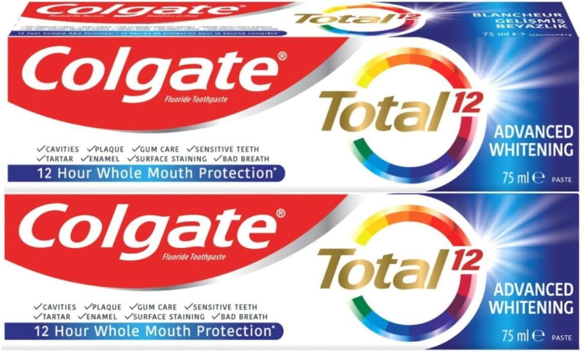 Colgate Total 12 Advanced Whitening Toothpaste, 2 x 75 ml
