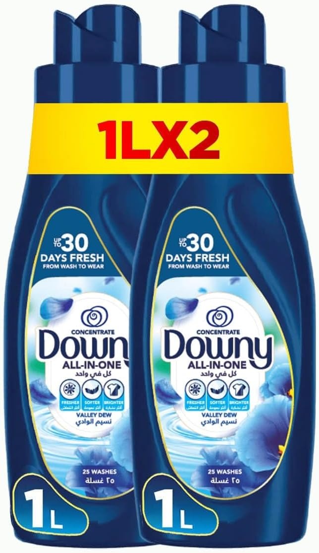 Downy Valler Dew 1L x 2 Dual Pack Fabric Conditioner, Concentrate Softener, With Colour Portection, More Softness and Long Lasting Freshness