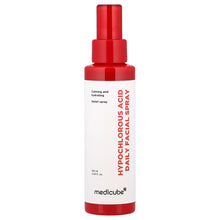Hypochlorous acid daily facial spray bottle with red cap and pump