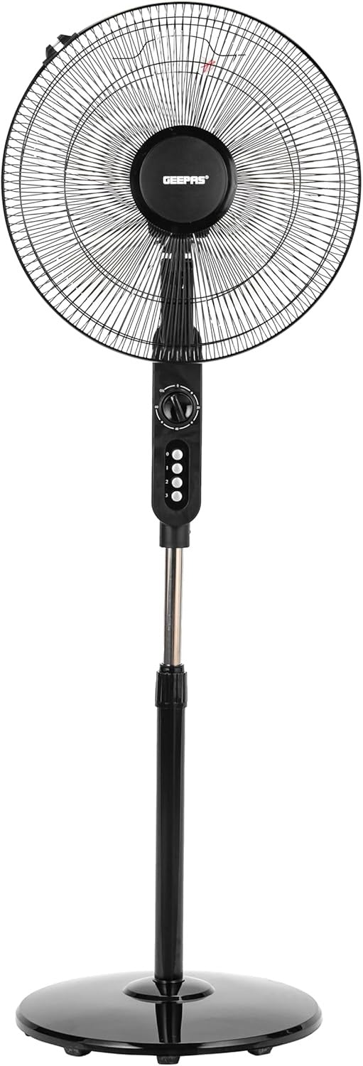 Geepas 16" Stand Fan 60W - 3 Speed, 5 Leaf Blade, Adjustable Height & Tilt Setting & Durable Copper Motor | Auto-Off 60 Minutes Timer | Perfect For Meeting Hall, Room, Bed Room | 2 Years Warranty