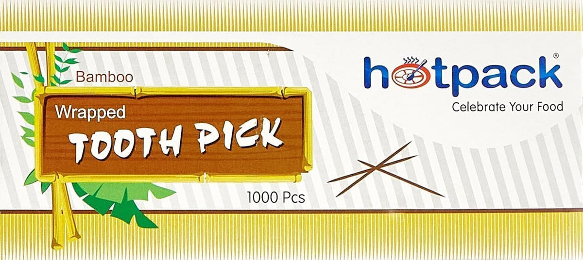 Hotpack Disposable Bamboo Tooth Picks Individually Wrapped, Sturdy Double Sided 1000 Pieces