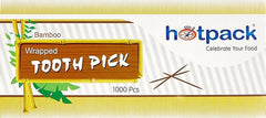 Hotpack Disposable Bamboo Tooth Picks Individually Wrapped, Sturdy Double Sided 1000 Pieces