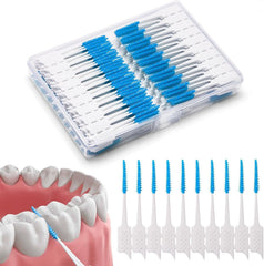 Dual-Use Interdental Brush, 300Pcs Braces Toothbrush Floss Brush (300Pcs - Blue)