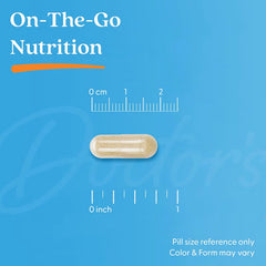Phosphatidyl Serine veggie capsule shown with size ruler reference