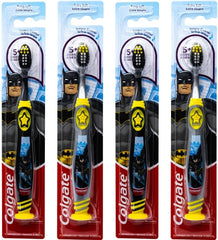 Colgate Batman Toothbrush for Children with Suction Cup, Kids 5+ Years Old, Extra Soft (Colors Vary) - Pack of 2