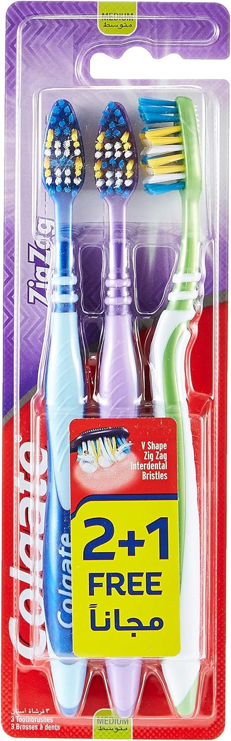 Colgate Toothbrush Medium, 2 Plus 1 Assorted Colors