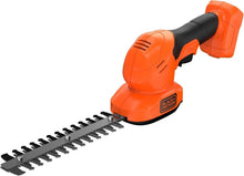 Cordless shrub shear tool with dual hedge blade, orange and black, 18V