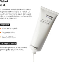 Minimalist Moisturizing Face Cream for Dry Skin to Normal Skin| Hyaluronic Acid and Marula Oil 5% for All Day Moisturization & Hydration, Barrier Repair Face Cream| Non Comedogenic and Acne Safe