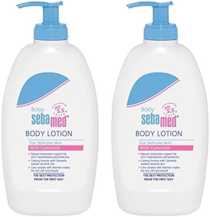 Sebamed Baby body lotion bottle with blue pump, white bottle, 400 ml