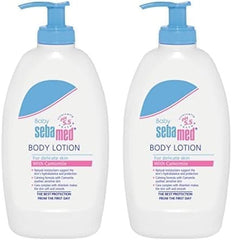 Sebamed Baby body lotion bottle with blue pump, white bottle, 400 ml