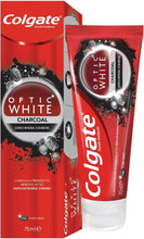 Colgate Optic White charcoal whitening toothpaste, red mint-flavored tube with 75ml