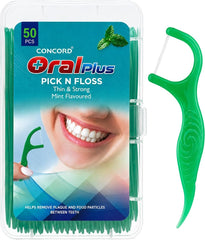 CONCORD Oral Plus Pick N Floss 50 Count | Mint Flavoured Dental Floss Picks | Thin & Strong Design | Removes Plaque & Food Particles | Daily Oral Care