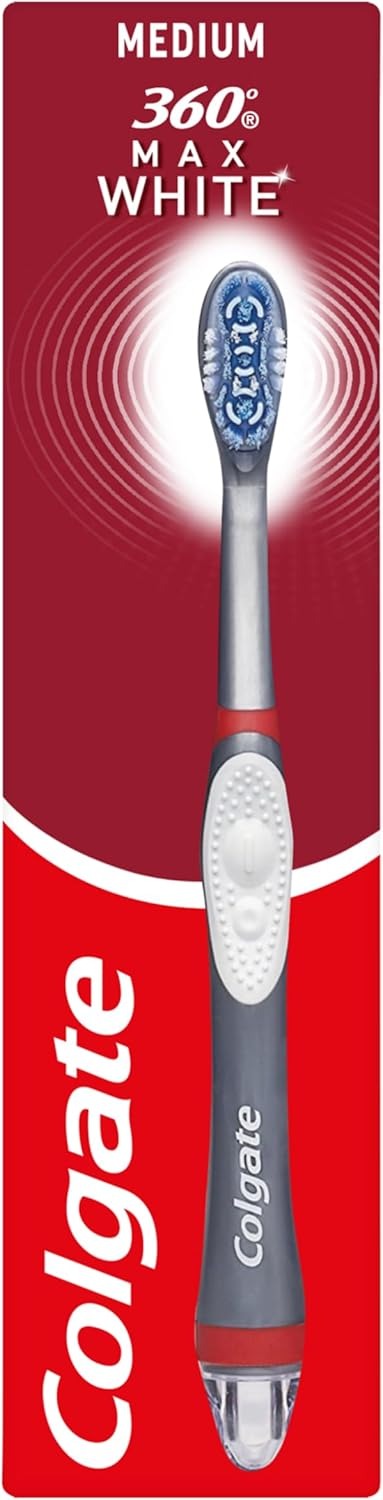 Colgate 360 Max White Sonic Power Medium Toothbrush, Whitening Toothbrush with Medium Bristles