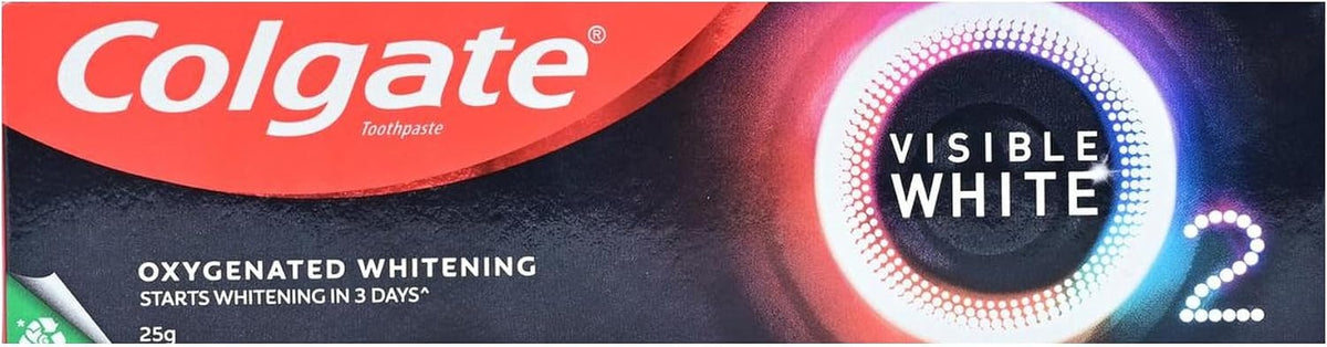 Colgate Visible White O2 Teeth Whitening Toothpaste (25g) for Noticeably Whiter Teeth Starting in 3 Days with Active Technology, Enamel Safe & Fresh Breath