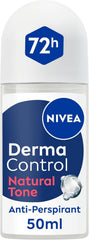 NIVEA Derma Control Natural Tone Anti-Perspirant Roll-On, 50ml, with Pure Hyaluron and Vitamin C, 72H Protection