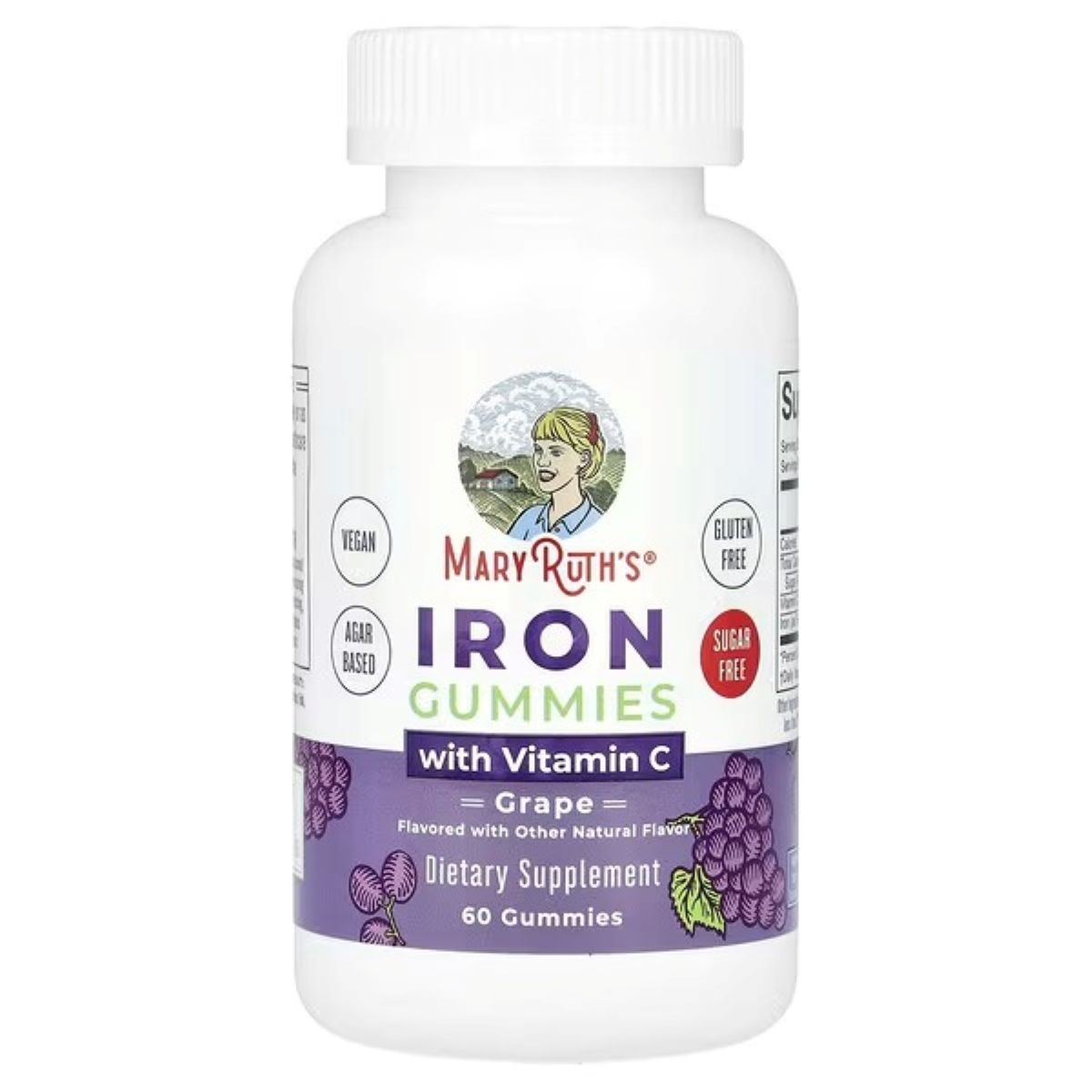 MaryRuth's Iron Gummies with Vitamin C, Grape Flavor, Sugar-Free, 60 Vegan Gummies
