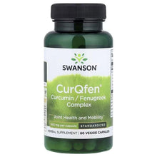 Swanson CurQfen curcumin/fenugreek complex supplement bottle with 60 veggie capsules.