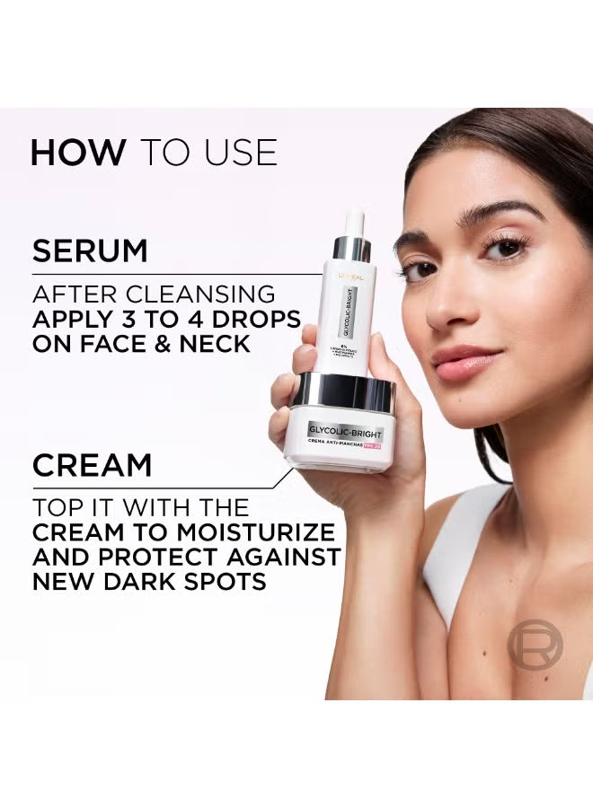 L'Oréal Paris Glycolic Bright 8% Face Serum with Melasyl™, Glycolic Acid & Niacinamide for Dark Spots & Brightening 15ml - Mumzar
