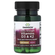 Vitamin D3 & K2 supplement bottle, front label for bone and immune health, black cap