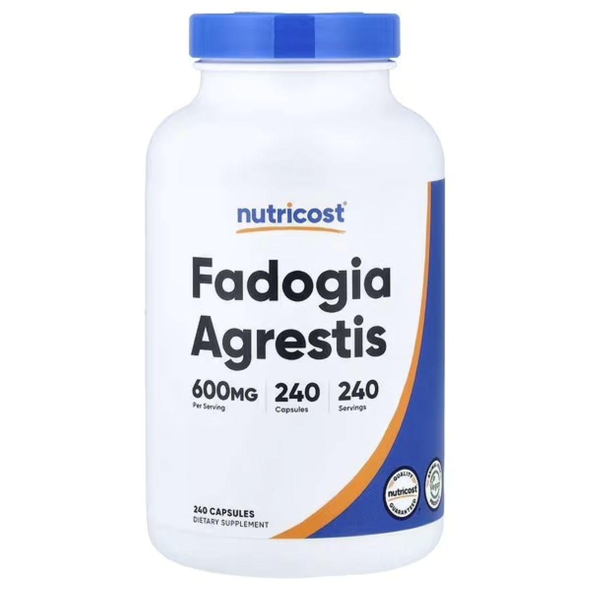 Fadogia Agrestis 600 mg supplement bottle with blue cap, 240 capsules