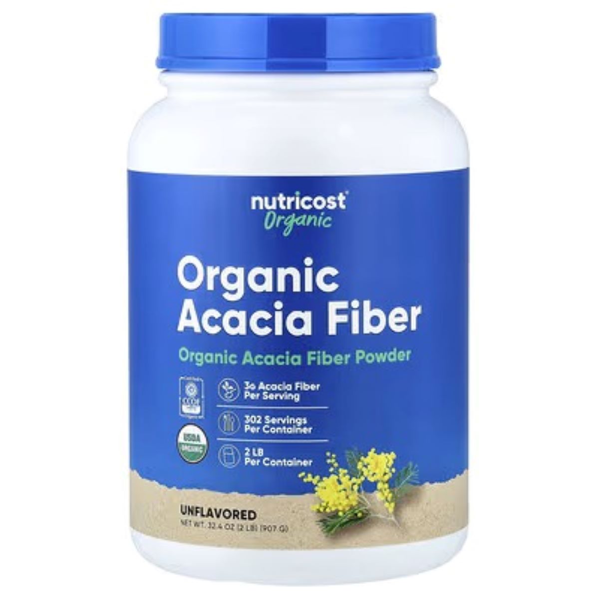 Nutricost Organic Acacia Fiber Powder Unflavoured 907g (32.4 oz) – Digestive & Gut Health Support