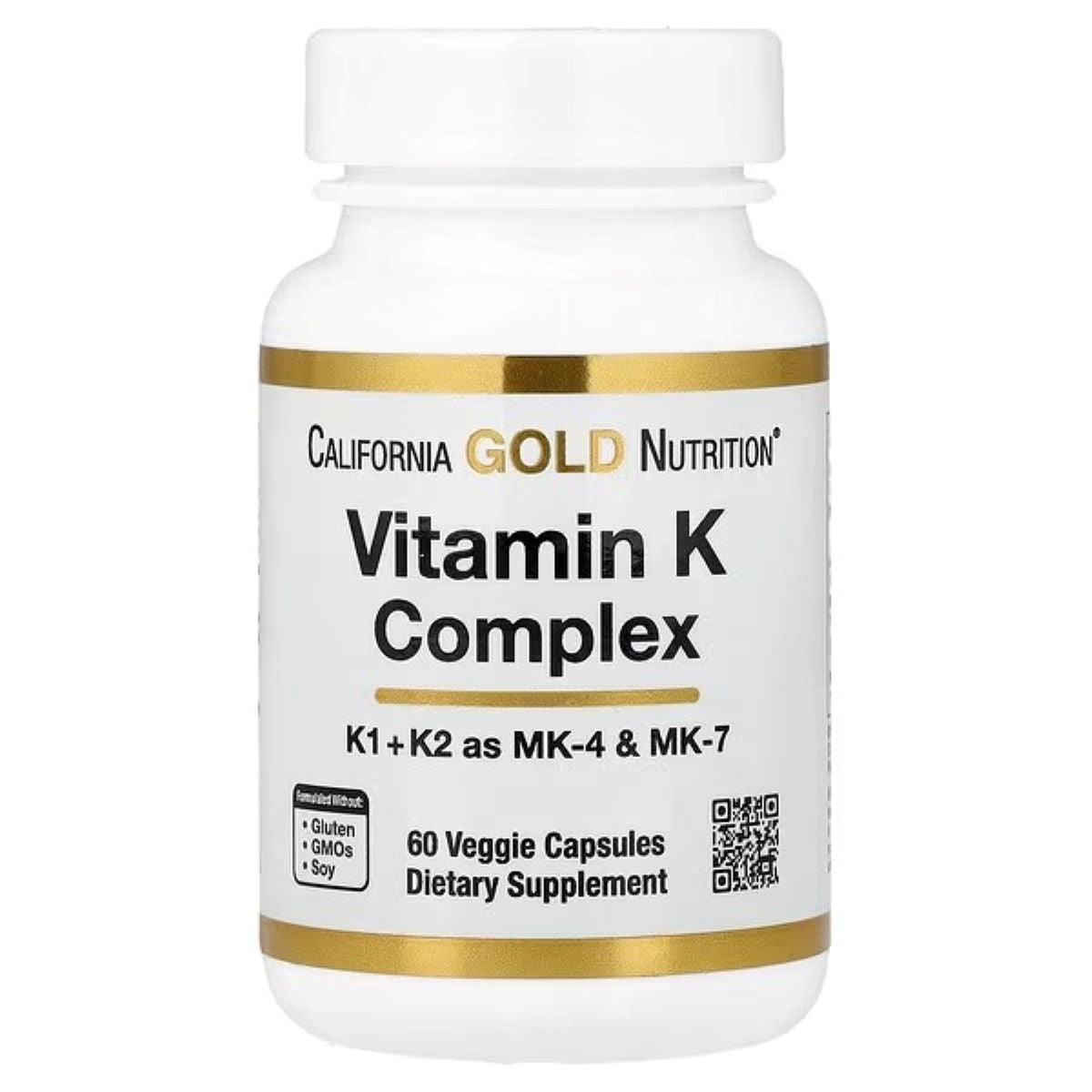 California Gold Nutrition Vitamin K Complex (K1 + K2 MK-4 & MK-7) – 60 Veg Capsules