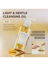 Light and gentle cleansing oil bottle with pump, product step label