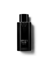Refillable parfum bottle with black cap and black glass, Giorgio Armani Code label