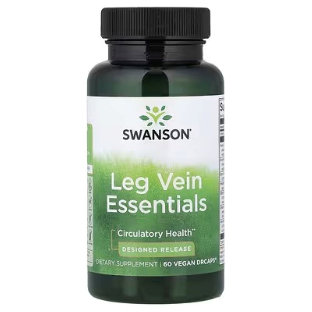 Leg Vein Essentials supplement bottle with black cap and SWANSON front label