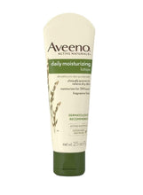 Aveeno daily moisturizing lotion bottle, cream-colored tube with green cap