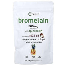 Bromelain supplement pouch, 500 mg with quercetin, enteric coated softgel